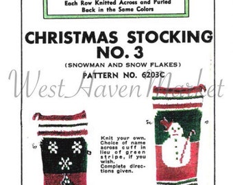 PDF for Vintage Personalized Grace Ennis No. 3 Snowman & Snowflakes Christmas Stocking - INSTANT DOWNLOAD!!