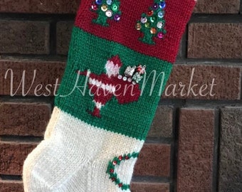 PATTERN for Vintage Christmas Trees and Santa Stocking -HARD COPY mailed to you