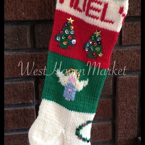 Kit for Vintage Personalized Hand Knit Christmas Tree and Angel Stocking with 100% WOOL - FREE SHIPPING!!