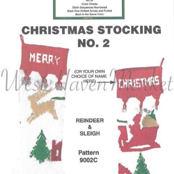 PDF for Vintage Personalized Grace Ennis No. 2 Reindeer & Sleigh Christmas Stocking - INSTANT DOWNLOAD!!