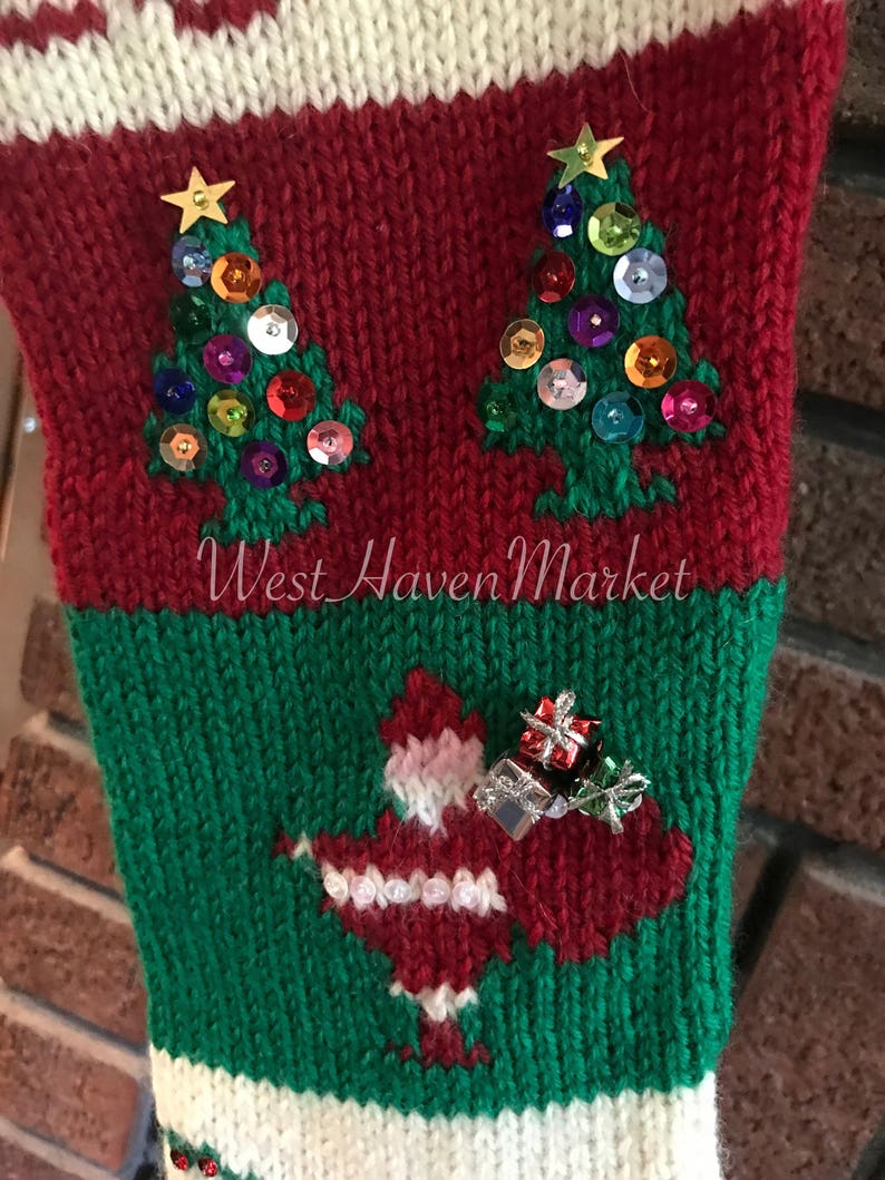 Kit for Vintage Personalized Hand Knit Christmas Tree and Santa Stocking with 100% WOOL FREE SHIPPING image 3