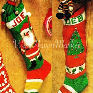 PATTERN for Vintage Personalized Jolly Santa Stocking and Christmas Tree Stocking - HARD COPY mailed to you