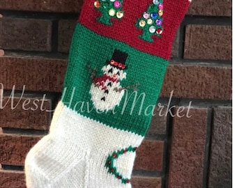 PATTERN for Vintage Christmas Trees and Snowman Stocking -HARD COPY mailed to you