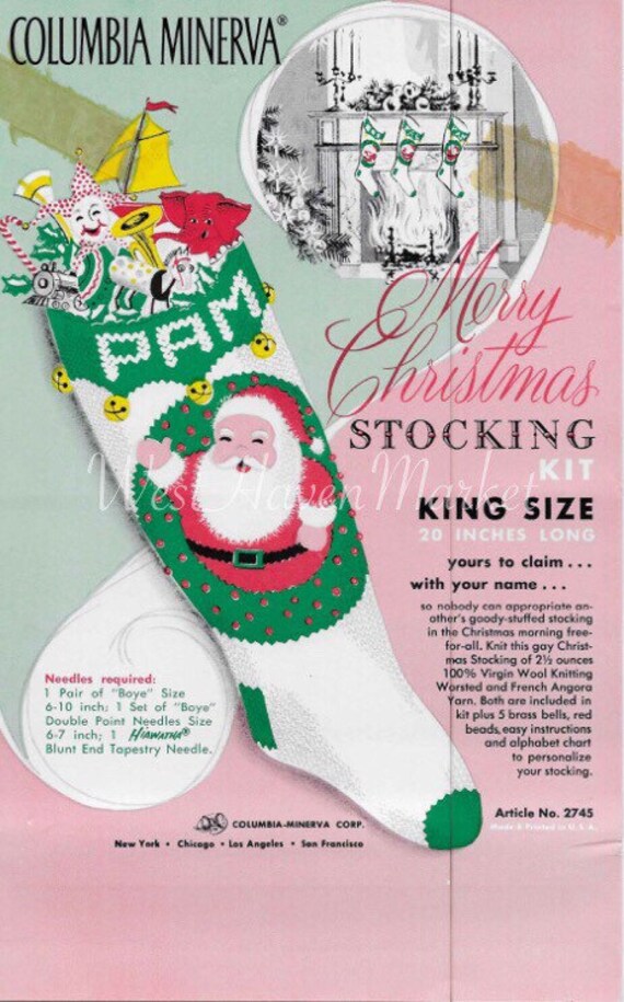 Kit For Vintage Santa Merry Christmas Stocking With 100 Pure Wool W Free Pattern