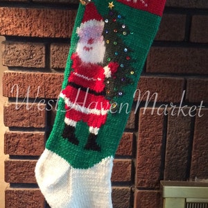 Kit for Vintage Personalized Hand Knit Santa with Christmas Tree Stocking with 100% WOOL - FREE SHIPPING!!