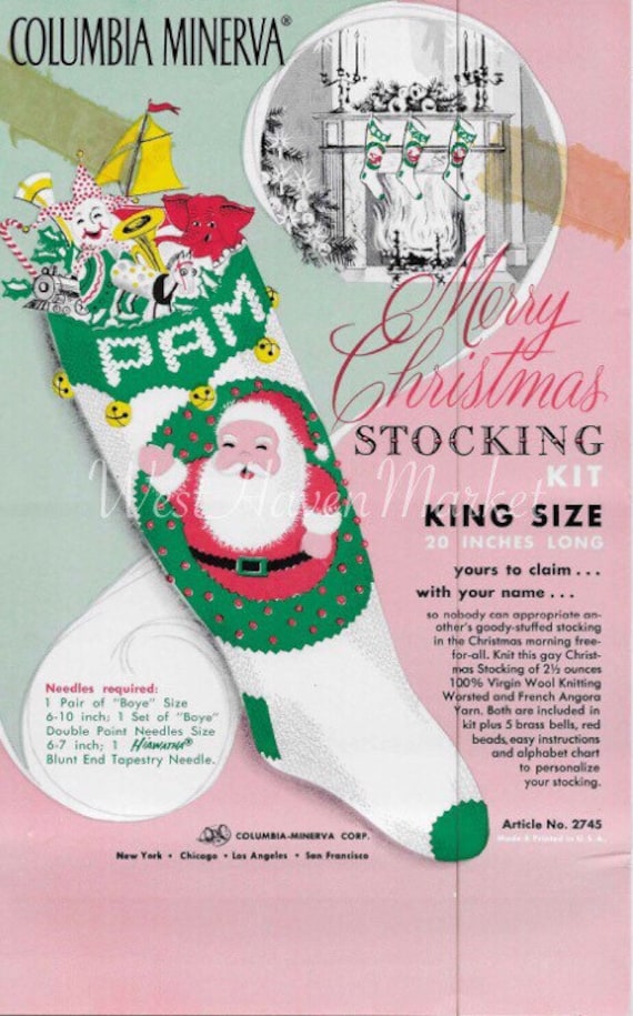 Pattern For Vintage Santa Merry Christmas Stocking Columbia Minerva Hard Copy Mailed To You Pattern For Vintage Santa Merry Christmas Stocking Columbia Minerva Hard Copy Mailed To You