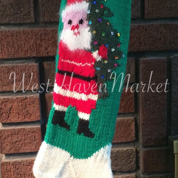 Kit for Vintage Personalized Hand Knit Santa with Christmas Tree Stocking with 100% WOOL - FREE SHIPPING!!