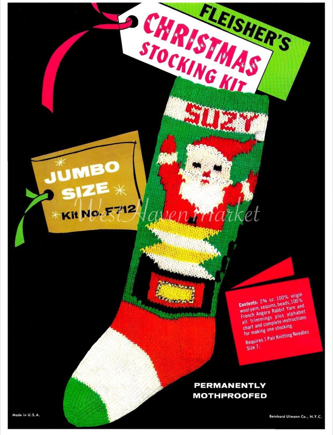PDF for Vintage Santa Jack-in-the-box Christmas Stocking Digital