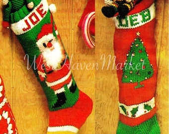 PDF for Vintage Personalized Jolly Santa Stocking and Christmas Tree Stocking - TWO PATTERNS!