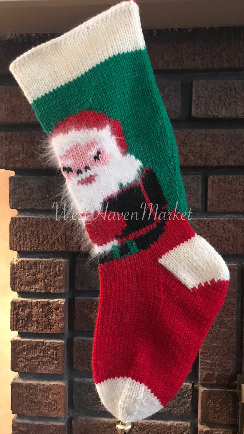Hand Knit /& Personalized Vintage St 100/% Pure Wool Nick with Reindeer Christmas Stocking