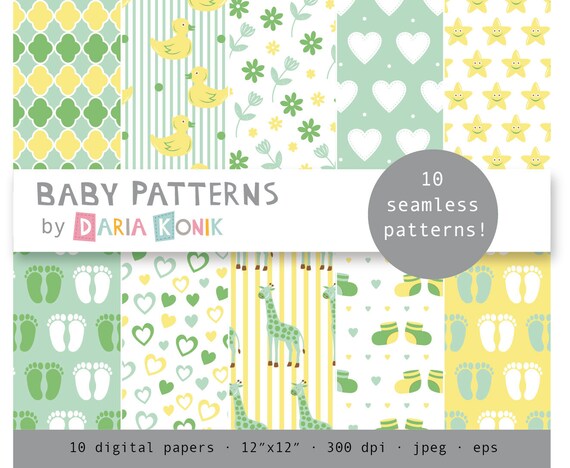 Gender Neutral Baby Patterns Girl And Boy Green And Yellow Etsy
