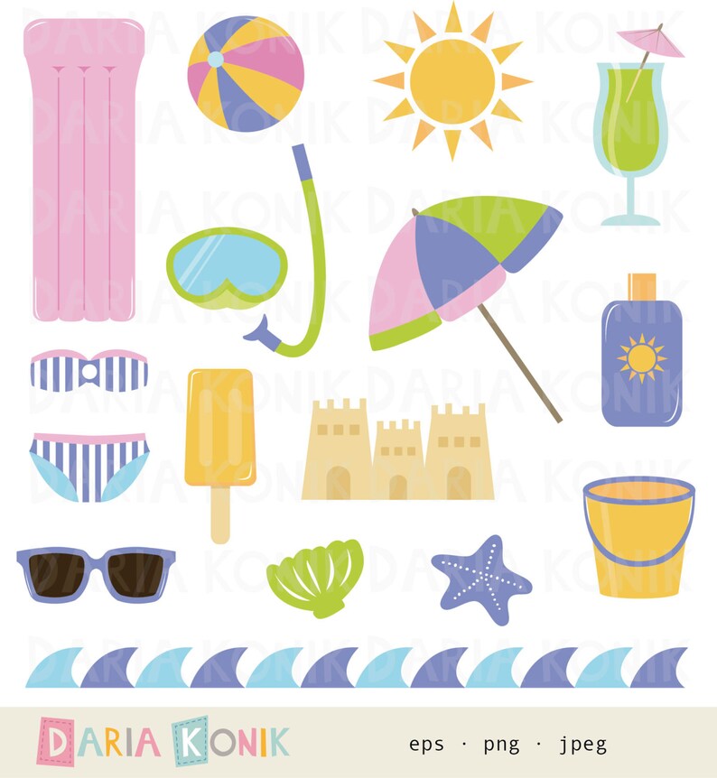 Strand Clip Art Set-Sommer Clip Art Wasserball Luftmatratze | Etsy