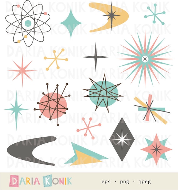 Atomic Starburst Clipart Set Stars Atom Explosions Etsy