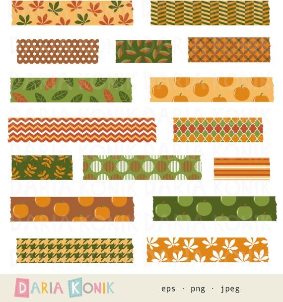 Autumn Washi Tape Clip Art Set Fall Clipart Orange Green Etsy