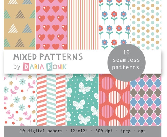 Mixed Patterns Digital Paper Pack Mixed Patterns Triangles Etsy