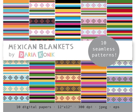 Mexican Blankets Digital Paper Pack Colorful Striped Papers Etsy