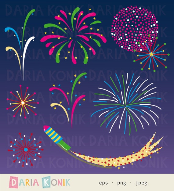 Feuerwerk Clip Art Silvester Neujahr Nachthimmel Digitales Etsy