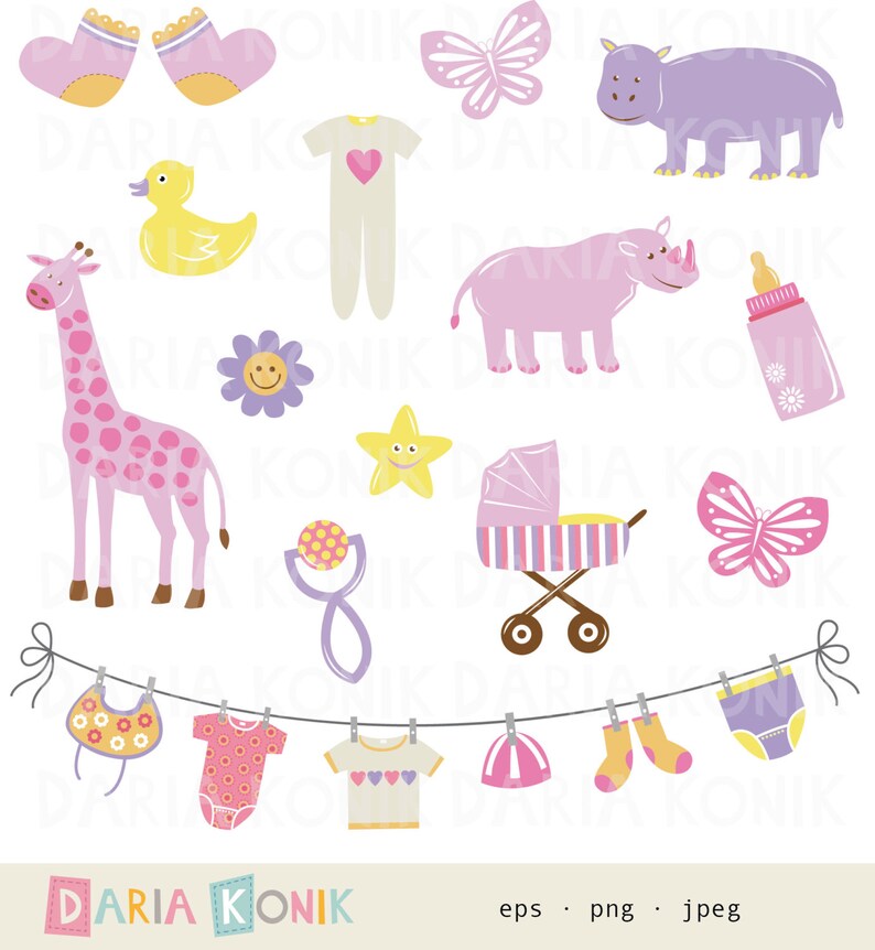 Baby Girl Clip Art Setnew Baby Baby Girl Pink Giraffe Etsy
