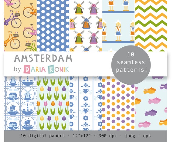 Amsterdam Digital Paper Pack Dutch Folkore Windmills Etsy