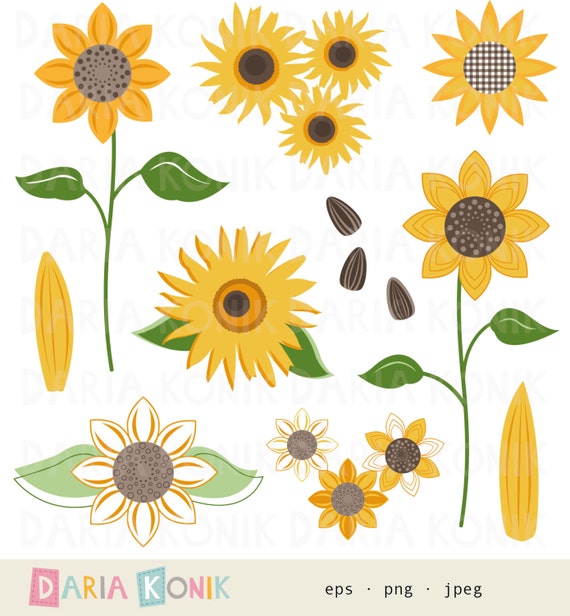 Sonnenblumen Clip Art Set Sonnenblumen Bluten Blutenblatter Etsy