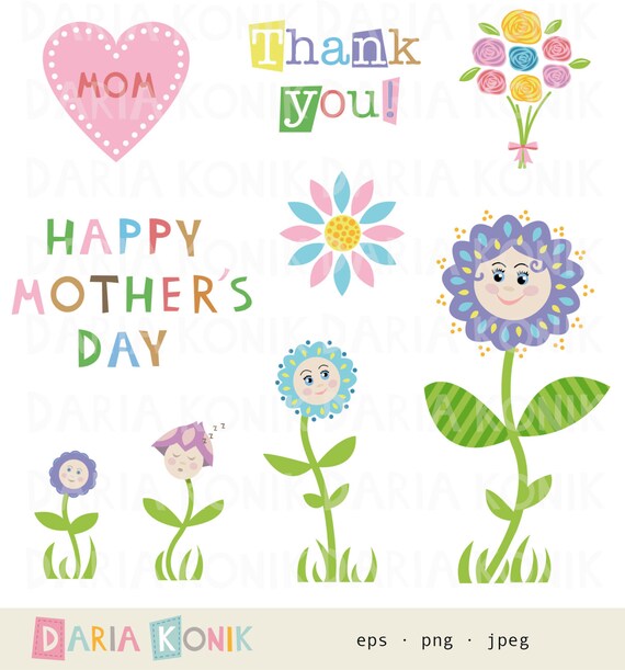 Happy Mother S Day Clipart Set Heart Flower Family Thank Etsy