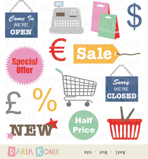 Shopping Clip Art Set Open Sign Closed Sign Cash Register Etsy