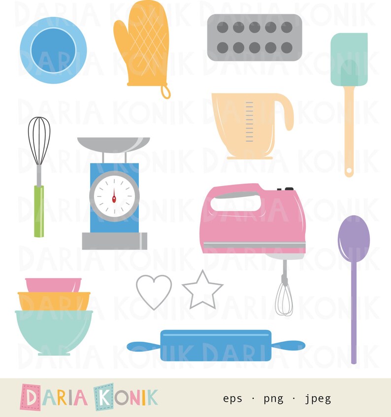 Baking Clip Art Setkitchen Clipart Baking Utensils Rolling Etsy Hong Kong