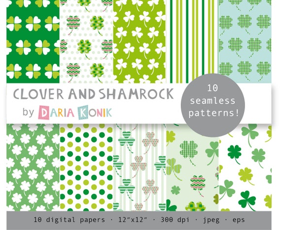 Clover And Shamrock Digital Paper Pack Green Irish St Etsy