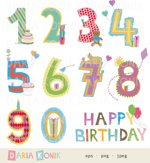 Compleanno Numeri Clip Art Set Buon Compleanno Palloncini Etsy
