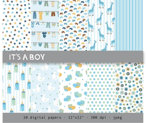 Baby Boy Digital Paper Pack It S A Boy New Baby Blue Etsy