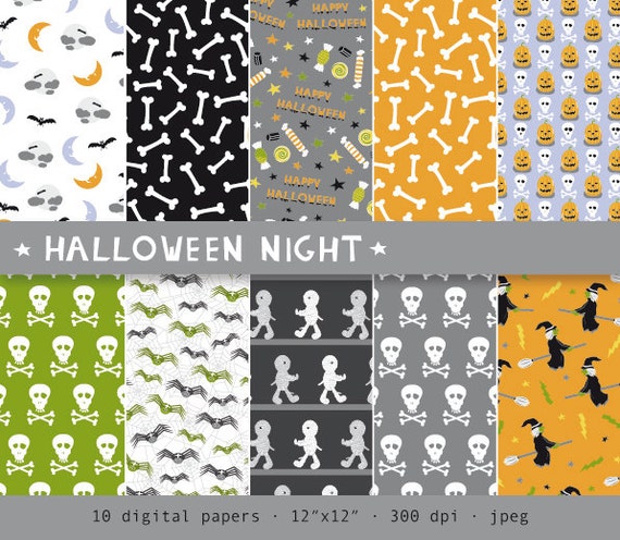 Halloween Night Digital Paper Pack Mummies Skulls Pumpkins Etsy