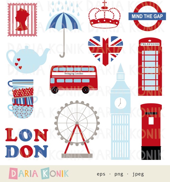 London Clip Art Set City Clipart Uk England Great Britain Etsy