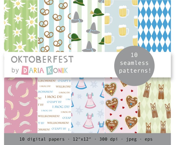 Oktoberfest Digital Paper Pack Pretzels Dirndl Dresses Etsy