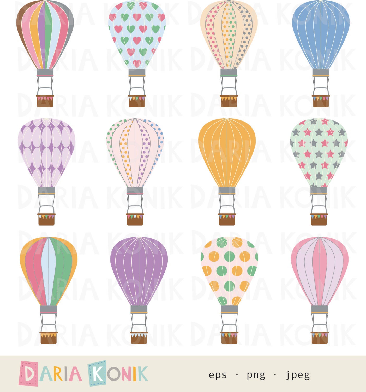 EPS Digital Clipart PNG files included Wedding hot air balloon vector Instant Download