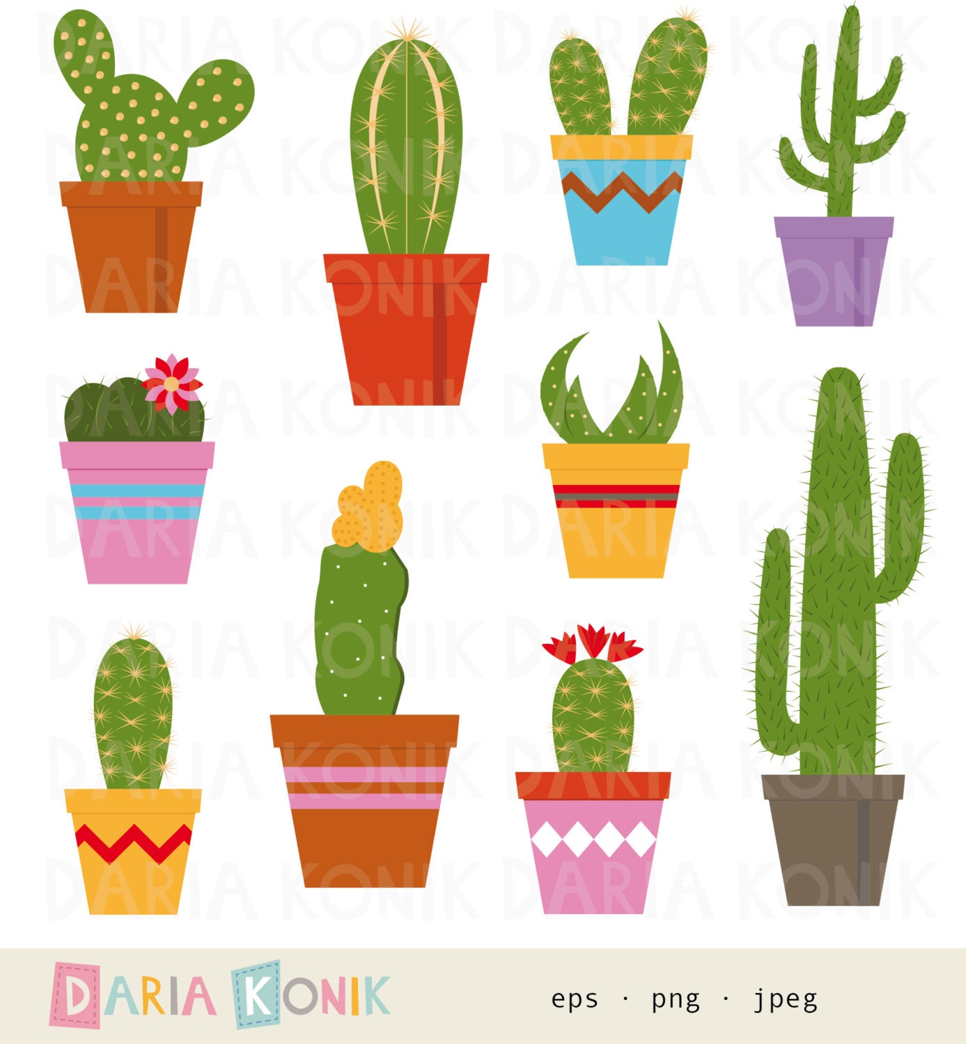 Cactus Clip Art Set Botanical Clip Art Flower Clip Art Plant Etsy