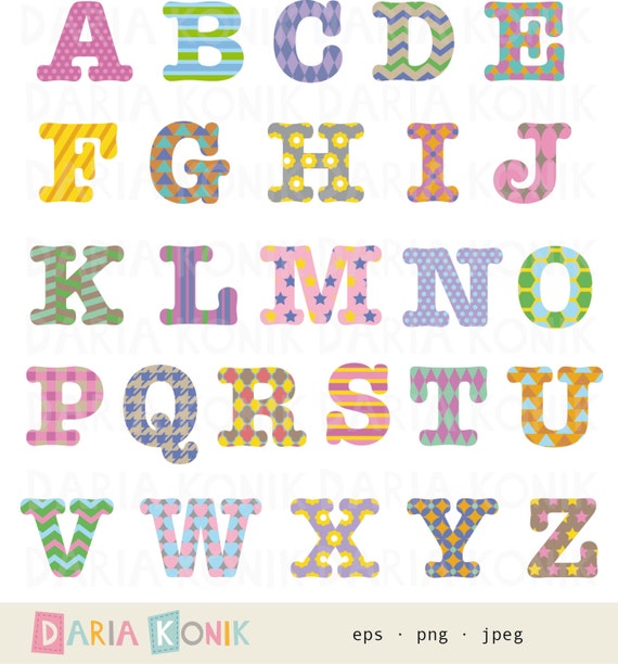 Gemustertes Alphabet Clip Art Set A Z Grossbuchstaben Bunte Etsy