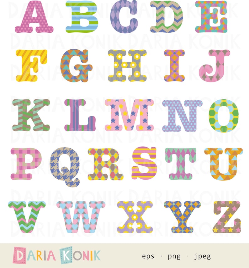 eps Instant download uppercase letters jpeg scrapbooking Patterned Alphabet Clip Art Set-A-Z png colorful letters