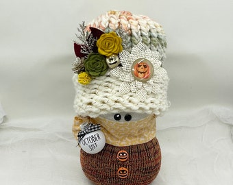 Handmade Snowman, “Snow Friends”,  fall decor, Halloween, pumpkin, harvest. Pumpkin patch