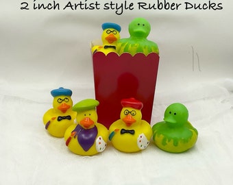 Artist Rubber Ducks - set of 4 with gift box, rubber ducks, artist party, art teacher, cupcake toppers, party supplies, favors