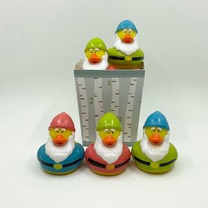 Woodland Gnome Rubber Ducks - set of 3 with gift box, rubber ducks, gnomes, party favors, party supplies, cupcake toppers