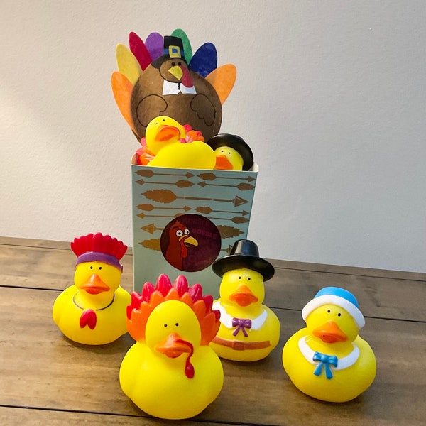 Thanksgiving Rubber Ducks (4) Rubber Duckies, with Turkey Pop and gift box, party favors/cupcake toppers, party, Thanksgiving, Turkey