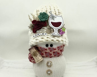 Handmade Snowman, “Snow Friends”, Wine drinker, Vino, Merlot, Wine gift, bar gift, home decor, seasonal decor