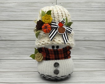 Handmade Snowman, “Snow Friends”,  fall decor, Halloween, pumpkin