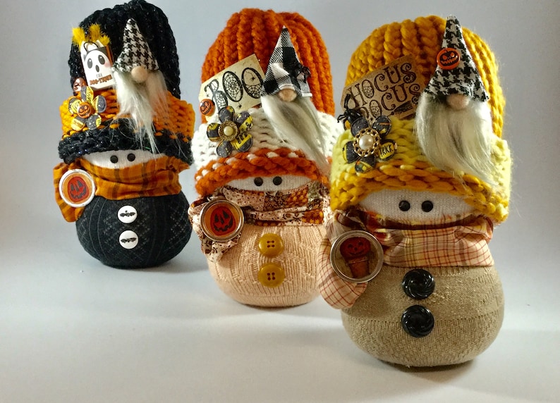 pumpkin \u201cSnow Friends\u201d fall decor Halloween Handmade Snowman