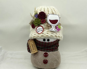 Handmade Snowman, “Snow Friends”, Wine drinker, Vino, Merlot, Wine gift, bar gift, home decor, seasonal decor