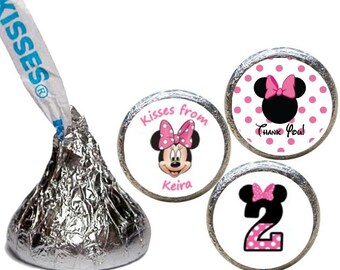 108 Minnie Mouse Birthday Party Favors Personalized Hershey Kiss Stickers