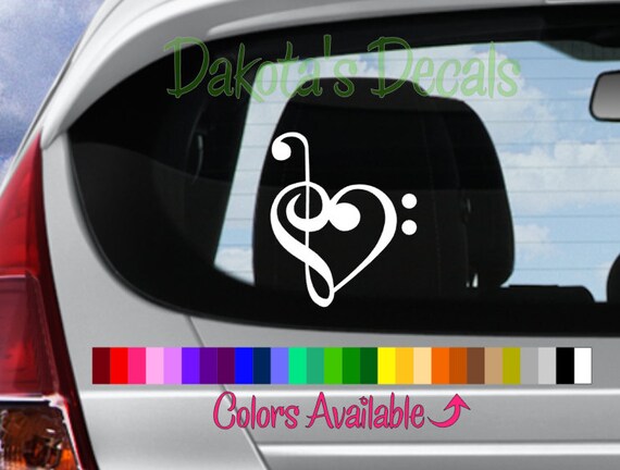 BASS TREBLE CLEF HEART Vinyl Decal Sticker Car Window Wall Bumper Love Music