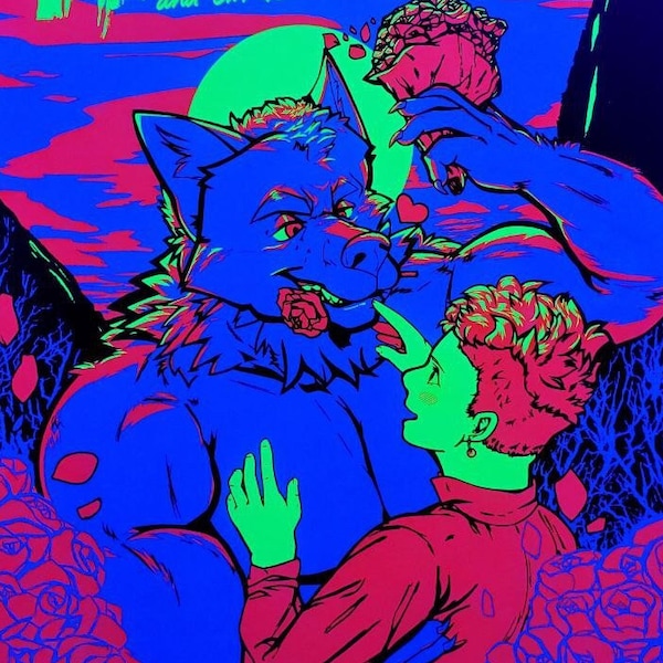 Blacklight screenprinted Werewolf Lover art print 11"x17"