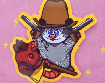Cute Opossum possum cowboy rider Vinyl Sticker