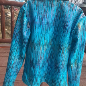 Chemise western show, plaisir, rodéo, reine, frange turquoise, fille-xs